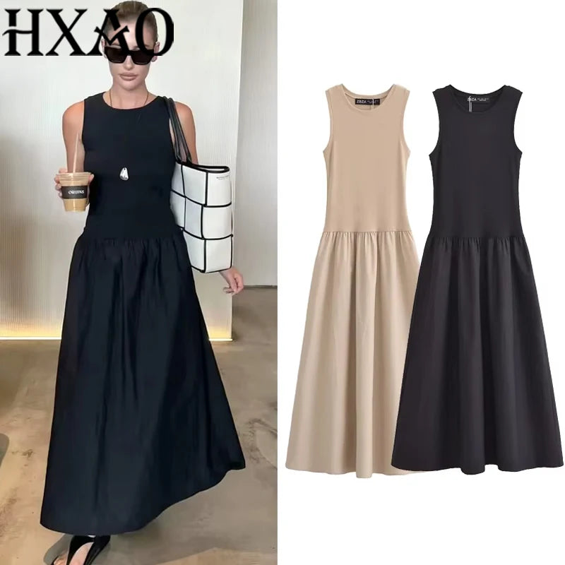 HXAO Vintage Chic Ankle‑Length Dress